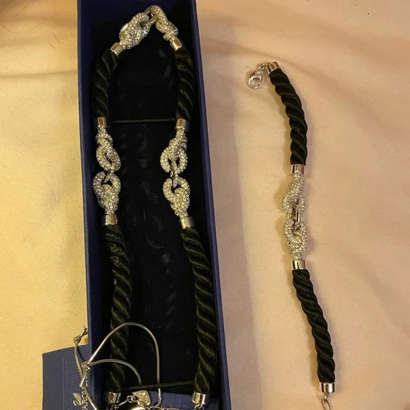 Swarovski rope knot Bracelet Necklace in black silver tone w/…